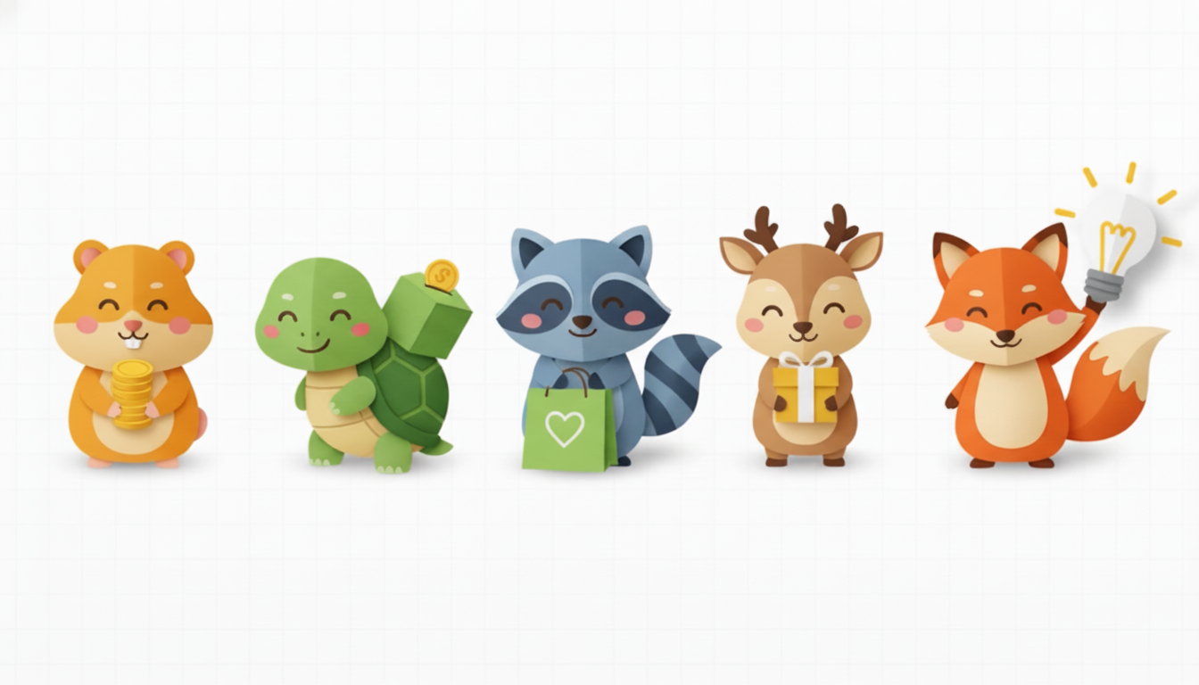 TallyOh Starter Crew — Hammy, Pearl, Ziggy, Willow, and Sparks